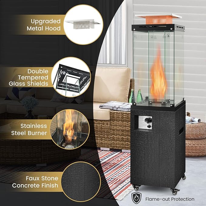 Giantex 41,000 BTU Outdoor Heater, Propane Patio Heater, Outside Space Heater with Protective Cover, Wheels & Adjustable Feet, CSA Certification, Portable Gas Heater for Garden, Yard (Black)