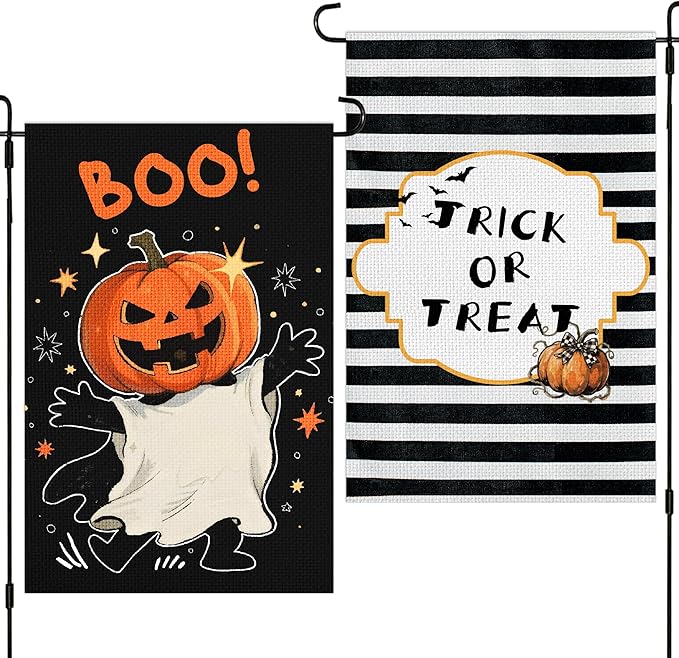 Halloween Garden Flag,12x18 Double Sided Halloween Flags for Outside, with 2 Different Designs Front and Back,Small Burlap Flags for Yard and Garden Decor