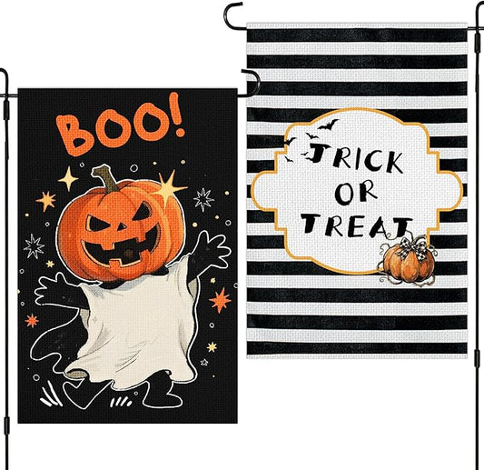 Halloween Garden Flag,12x18 Double Sided Halloween Flags for Outside, with 2 Different Designs Front and Back,Small Burlap Flags for Yard and Garden Decor