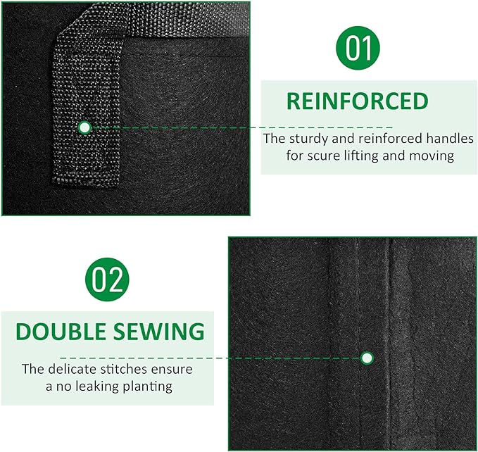 12-Pack 3 Gallon Thickened Non-Woven Grow Bags, Aeration Fabric Pots with Handles