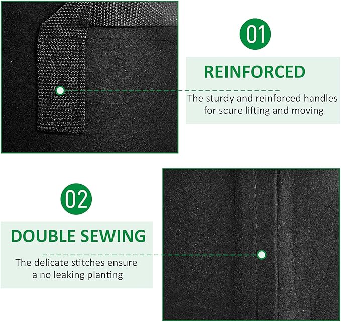 12-Pack 5 Gallon Thickened Non-Woven Grow Bags, Aeration Fabric Pots with Handles