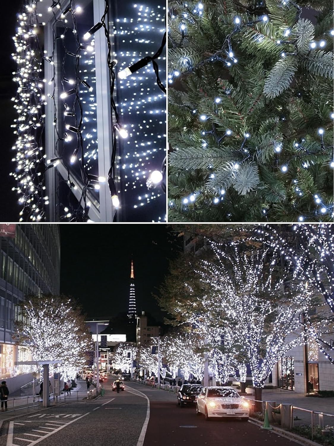 6 Pack 600 LED Solar String Lights for Outside, Solar Christmas Lights Outdoor with 8 Lighting Modes, Waterproof Green Wire Solar Powered Tree Light for Xmas Party Yard Garden Decorations (Cool White)