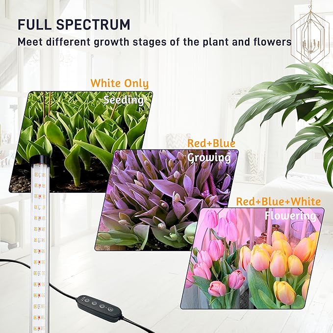 T8 LED Standing Grow Light for Indoor Plants with Timer, 42W Full Spectrum Plant Light with 243 LEDs, 4FT Height, Tripod Stand, Wide Coverage Floor Grow Lamp