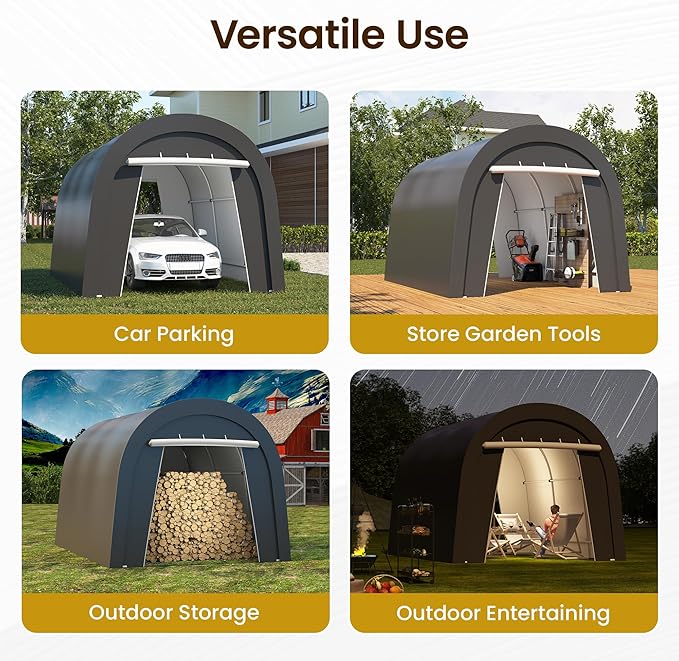 Wisteria Lane Domed Carport, Portable Garage with 2 Roll up Doors, Heavy Duty Car Canopy Party Tent, All-Season Storage Shelter Shed Carport for Motorcycle, Boat, Truck, or Garden Tools, 10' x 15'