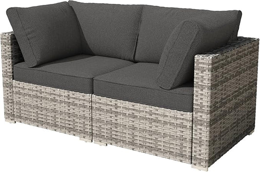 HOOOWOOO Patio Sectional Furniture Set,2 Piece Couch Set with 2 Matching Corner Chairs(Black)