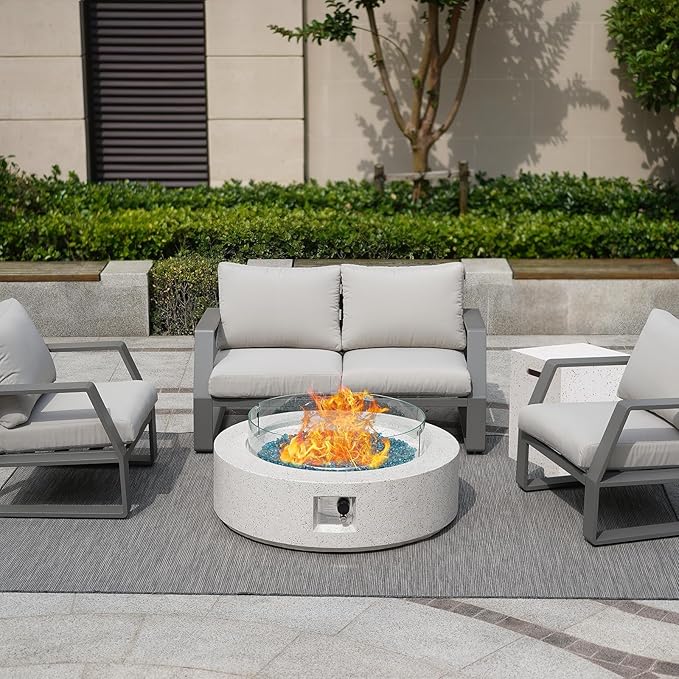 NAGA HABNA 41 Inch Propane Fire Pit Table, Rectangle Outdoor Fire Table w Tank Table (50,000 BTU), 2 Piece Gas Fire Pit w Blue Fire Glass for Garden, Pool, Backyard