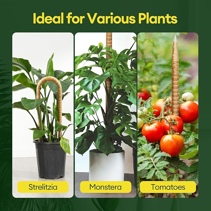 3-Pack 28” Bendable Moss Pole Monstera Plant Support for Climbing Indoors Plants, Coir Moss Poles Sticks DIY, Plant Support Stake for Potted Plants