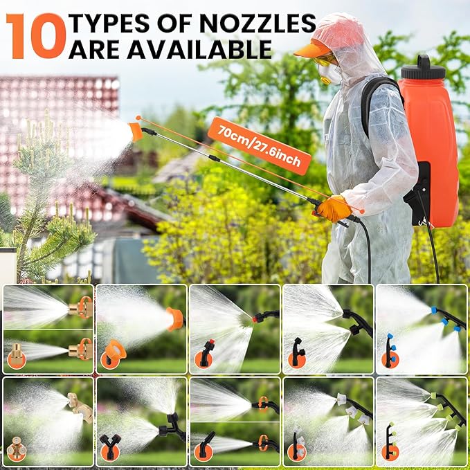 Battery Powered Backpack Sprayer 4.2 Gallon,Adjustable Wheeled Cart, 0-94 PSI,6 Hours Long Battery Life,12V 8Ah Battery,Backpack Sprayer with 10 Nozzles for Weeding, Spraying, Cleaning