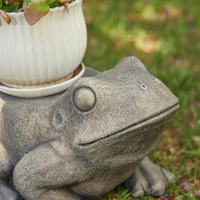 Glitzhome MGO Frog Garden Statue or Planter Stand Indoor and Outdoor Decoration, 15.25" L