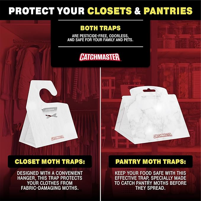Catchmaster Premium Clothes Moth Traps, Hardwood Patterned Sticky Odorless Glue Traps 6PK, Pheromone Attractant, for Closets Wardrobes Cabinet Drawers & Carpet, PheroGuard Technology, Trap Moths