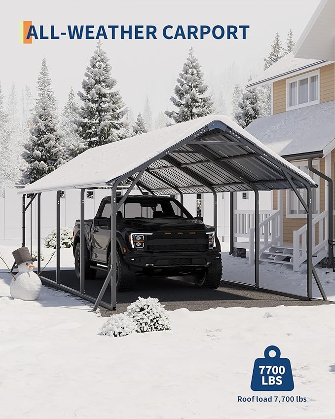 11'x20'x9' Vertical Roof Metal Carport, Heavy Duty Steel Car Ports for All-Weather, for Full-Size Pickup Trucks, Boats, and Tractors