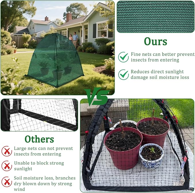 2Pack Plant Shade Tent, 23.6"x23.6"x23.6" Garden Mesh Plant Cover for Sun and Insect Control, UV Resisitant Plant Shade Tent for Outdoor, Protection Guard for Plant with Stakes
