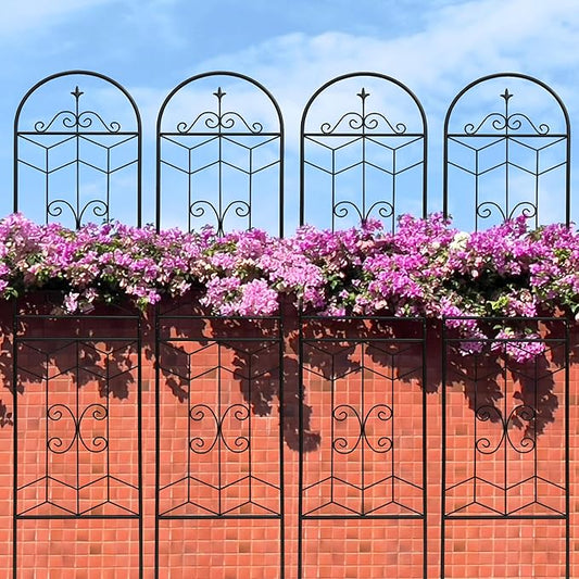 4 Pack Metal Garden Trellis 71" Tall Outdoor Climbing Plant Support for Roses, Flowers, Rustproof Durable Black Galvanized Tube, Lawn Garden Fence Decor Screen (4, Castle-71 H)