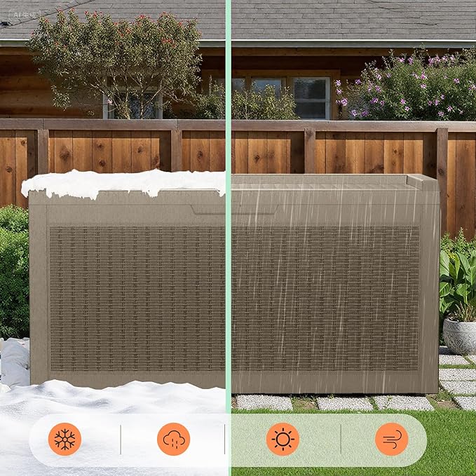 60 Gallon Outdoor Storage Box - Waterproof Resin Rattan Deck Bin for Indoor & Outdoor Use - Lockable & UV Resistant - Ideal for Package Storage, Patio Cushions & Gardening Tools, Brown