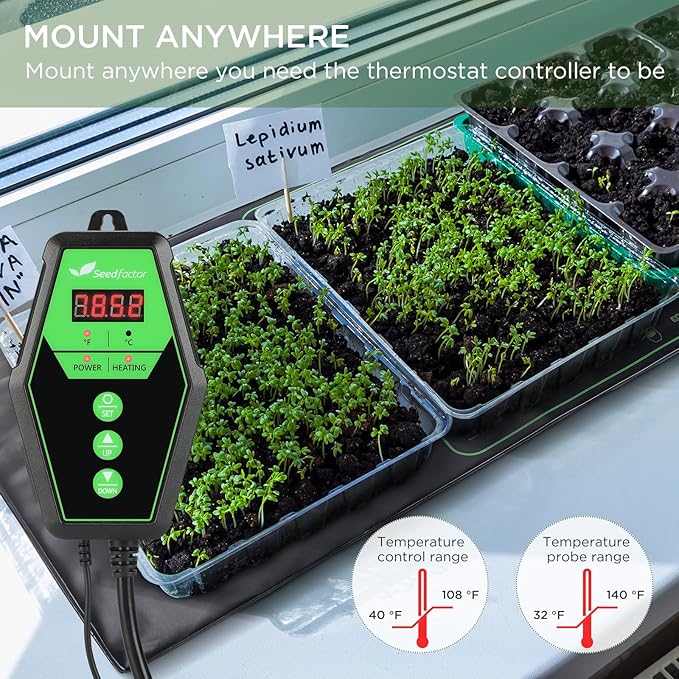 Seedfactor 48" x 20" MET Certified Seedling Heat Mat and Digital Thermostat Combo Set