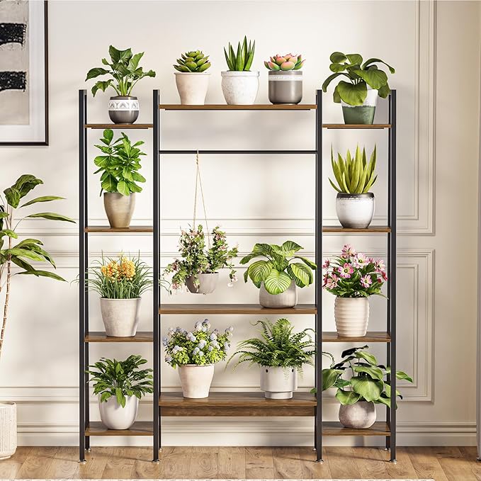 55" Large Plant Stand Indoor with 8 LED Grow Lights (3 Modes & Auto Timer) - 12 Tiered Metal Plant Shelf, 10 Dimmable Brightness Levels, Flower Stand Display Rack for Patio Balcony Garden