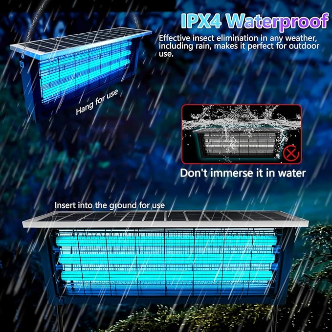 Powerful Large Solar Bug Zapper Outdoor for 4000 sq.ft, Rechargeable Mosquito Zapper with High Powered, Cordless Solar Fly Zapper for Patio Garden Backyard RV Camping Pond with 18W Solar Panel