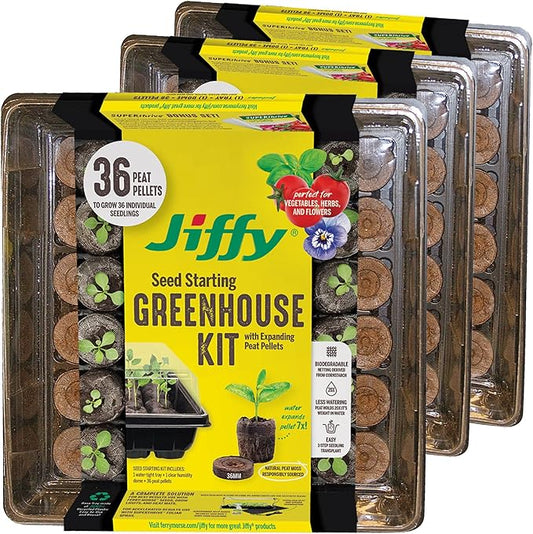 Jiffy Seed Starting Tray Kit, 36 Cell 36mm Peat Pellets with Bonus - 3 Pack, 108 Pellets Total