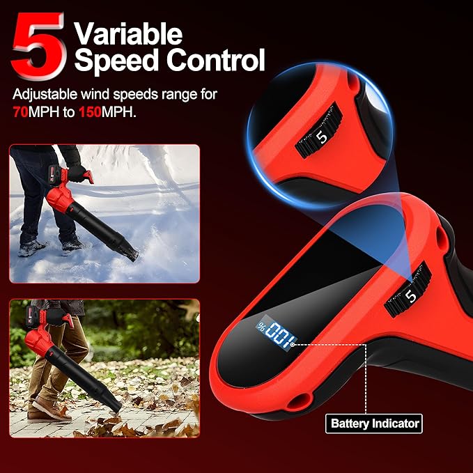 Leaf Blower Cordless - 540CFM 150MPH Electric Leaf Blower with 2 x 4.0Ah Batteries & Fast Charger, 5 Speed Levels, LCD Display, 21V Powered Handheld Blower for Lawn, Yard, Leaves, Dust, and Snow