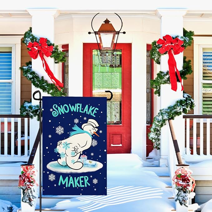 Winter Snowman Garden Flag Snowflake Maker Yard Flags Double Sided Christma Vertical Wall Banners Xmas Gift House Banner for Holiday Farmhouse Outdoor Decoration 12x18 Inch