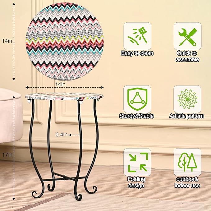 Patio Side Table, Versatile 14" Round Side Table Metal Stand for Balcony Yard Porch Bedside Rocking Chair and Pool Chair, Weather Resistant Accent Table for Indoor Outdoor Use, Easy Assembly