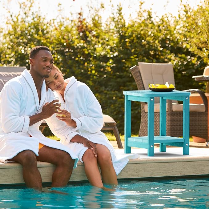 2-Tier Outdoor Side Table, 16" Adirondack Small Side Table All Weather Resistant, Patio End for Outside or Indoor, Patio, Yard, Pool, Porch, Garden, Sky Blue