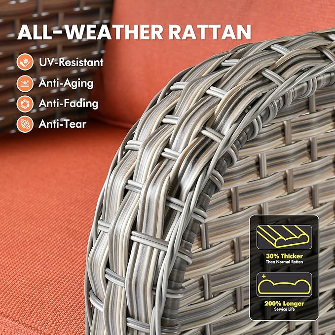 Outdoor Swivel Rocker Patio Chairs with Side Table,Wicker Swivel Rocking Chair Set of 2,3PCS High Back Wicker Patio Furniture Set Glider Chairs for Porch, Balcony, Deck,Yard,Red