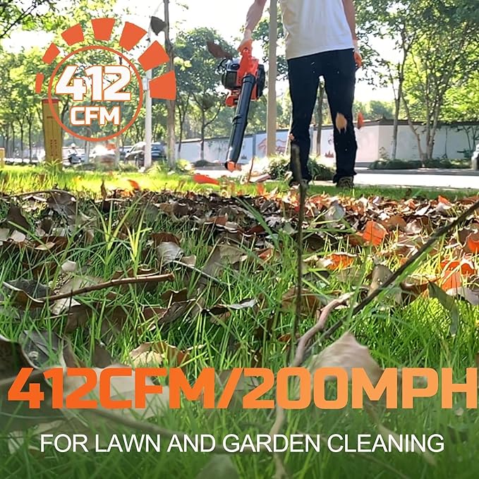 PROYAMA 26CC 2 Cycle Gas Leaf Blower, 2 in 1 Nozzle Handheld Powerful Blower, 412CFM 200MPH Lightweight Powerful Leaf Blower with Cruise Control for Lawn Care Snow Removal, Blowing Debris Leaves Dust