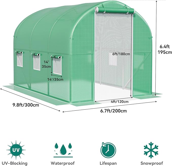 YITAHOME 10x6.5x6.5ft Greenhouses Large Walk-in Green House Heavy Duty Tunnel Green Houses Outdoor Portable Plant Gardening Upgraded Galvanized Steel Frame Zipper Doors 5 Crossbars Garden