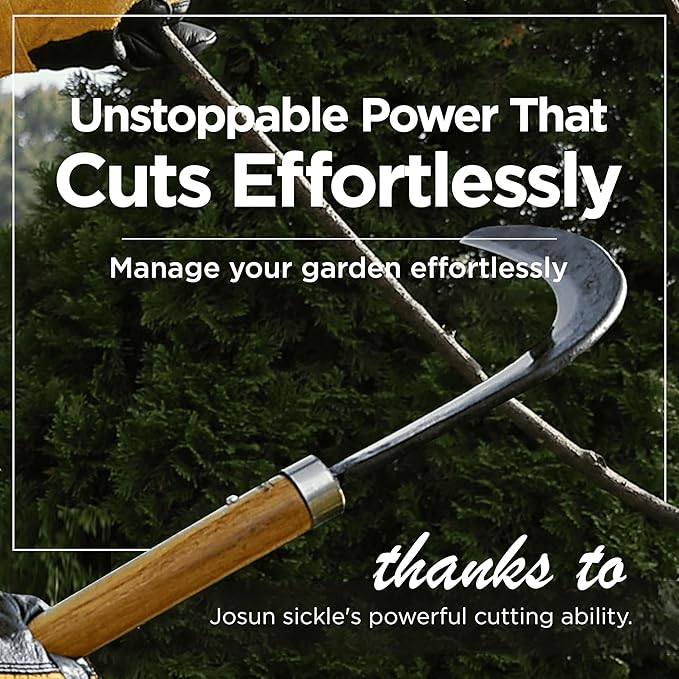 Josun Sickle - Hand-Forged Handmade Korean Weeding and Brush Clearing Tool with Razor-Sharp Blade and Chestnut Wood Handle