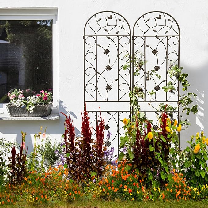 Garden Trellises, 2 Pack Brown Metal Coated Rustproof Trellis for Climbing Plants Outdoor, Roses, Vines, Flowers, and Vegetables-19.7×86.7 inches