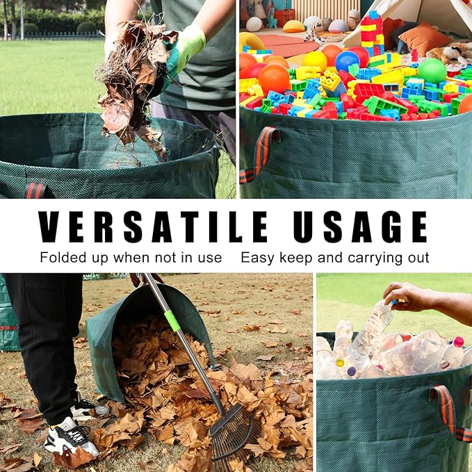 Joyhalo Reusable Yard Waste Bags Set, 3 Pack 72 Gallon Lawn And Leaf Bags with 40 Gallon Dustpan-Type Heavy Duty Garden Bag, Standable Garden Waste Container For Leaves