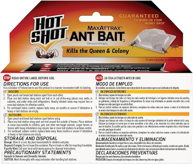 Hot Shot Ant Bait, Kills the Queen and Colony, Works for 6 months, Pack of 1, 8 Count