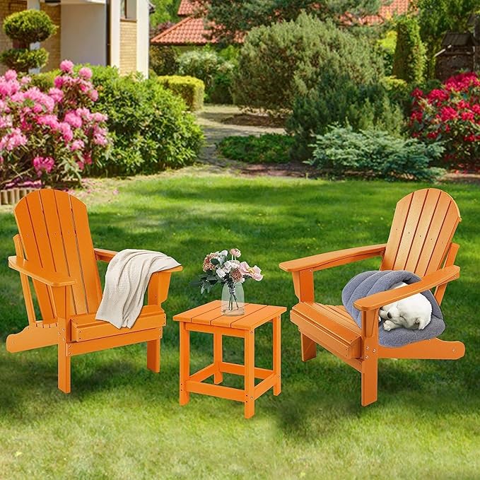 LZRS Adirondack Square Outdoor Side Table for Patio, Pool Composite Patio Table,HDPE End Tables for Backyard,Pool, Indoor Companion, Easy Maintenance & Weather Resistant(Orange)