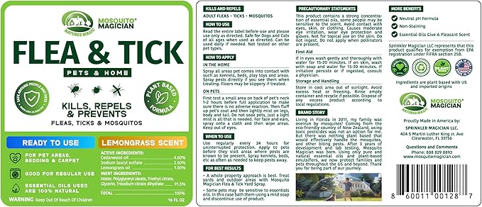 Mosquito Magician Indoor and Outdoor Spray - Use for Carpet, Furniture, Bedding, Couches & Pets – Plant-Sourced with Essential Oil - Lemongrass, 16 OZ