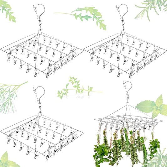 Bokon 4 Pcs Hanging Drying Rack for Herb Macrame Flower with Stainless Clip Dryer Hook for Drying Herb Air Plants Spices Flower Hydroponic Plant Ready to Use with Ceiling Hook(Square)