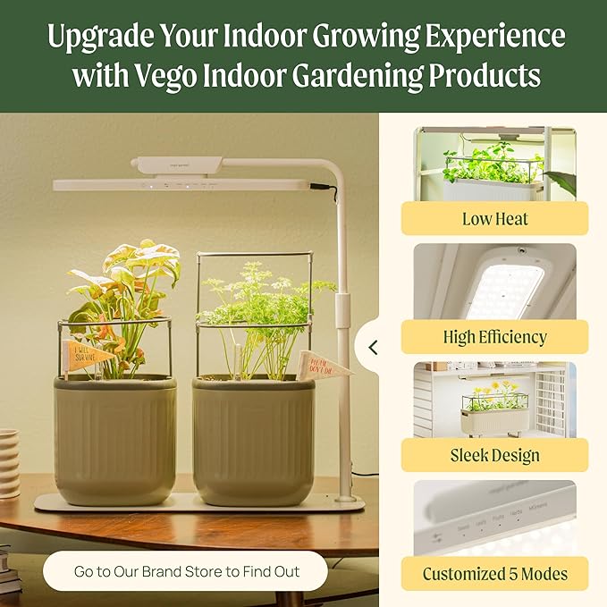 Vego garden Mini Planter Indoor Pots with Trellis Self-Watering Herb Countertop Planter for Climbing Vegetables Flowers Mint Plants Cage 2 Pack- Cream White