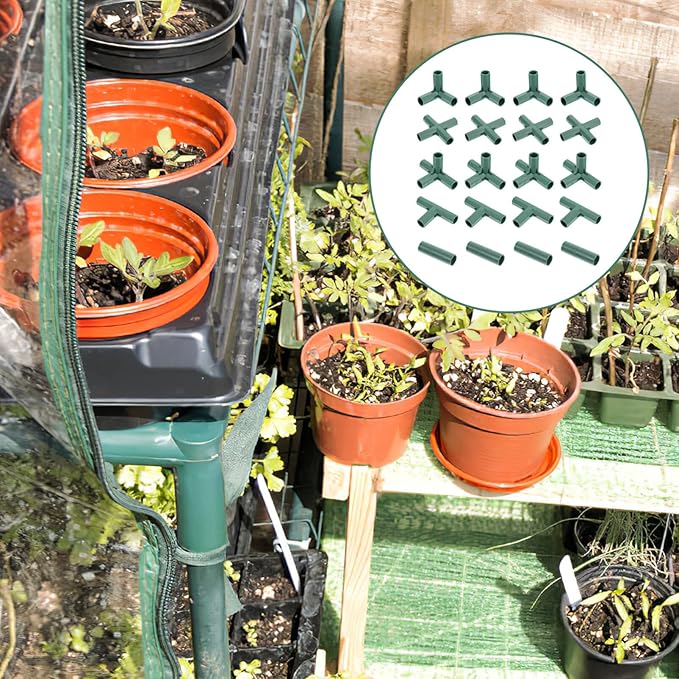 Yardwe Greenhouse Connector - 20 Pcs 16Mm Gardening Frame Joints for Plant Support Versatile 5 Types Pole Connectors for Trellis Shed and Flower Greenhouses