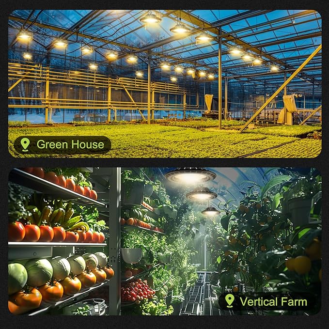 100W Hanging LED Grow Light for Indoor Plants, Full Spectrum UFO Lamp, IP65 Waterproof, 9.8FT Cord with On/Off Switch, Smart Plug Compatible for Hydroponics, Greenhouse, Grow Tent