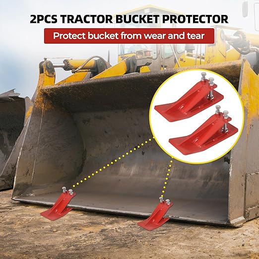 Tractor Bucket Protector, 2Pcs Ski Edge Protector Turf Tamer Double Lock Nuts and Bolts 4.5” Width Bucket Attachment Bucket Edge Anti-Skid for Snow Leaves Removal Spreading Gravel