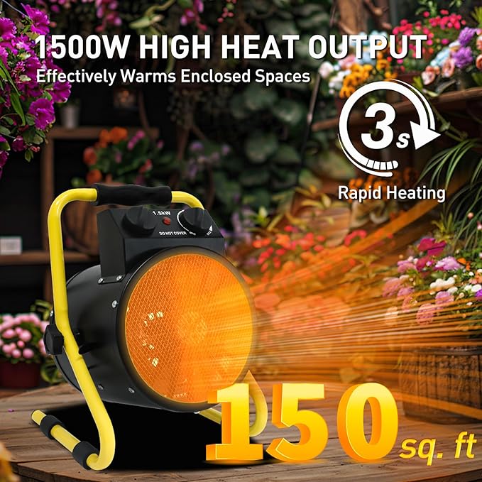 Portable Greenhouse Heater with Digital Thermostat, Overheat Protection, 1500W Radiant Electric Heater for Indoor & Outdoor Use, Garage, Grow Tent, RV, IPX4 Water Resistant, 2 Pieces, Black