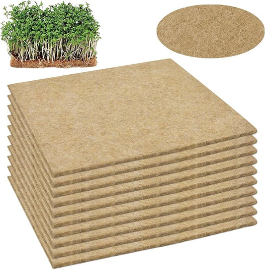 Halatool 10PCS Jute Grow Mat,Natural Hemp Mats for Growing Microgreens,10" X 10" Hydroponic Grow Pads for Micro Greens Growing Trays,Indoor Sprouting kit for Wheatgrass Sprouts