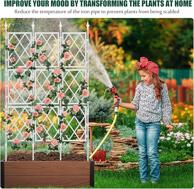 5.25FT Trellis for Climbing Plants Outdoor, Garden Wall White Trellis with Ties, Plastic Coated Metal Pipe Support Tall Plant Fence for Ivy Vines Rose Flower