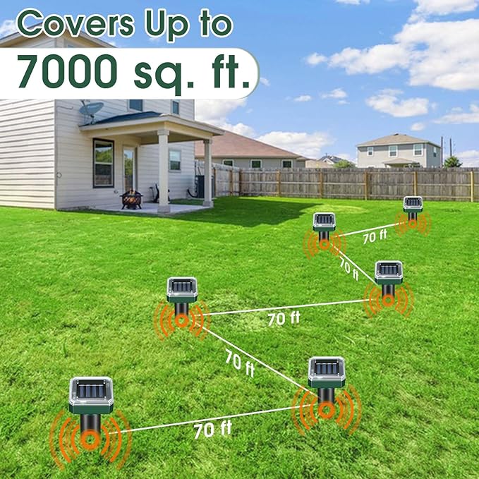 Mole Repellent Solar Powered 8 Pack Ultrasonic Repeller Gopher Vole Groundhog Snake Chipmunk Mole Deterrent Waterproof Sonic Spikes Get Rid of Moles in Your Yard