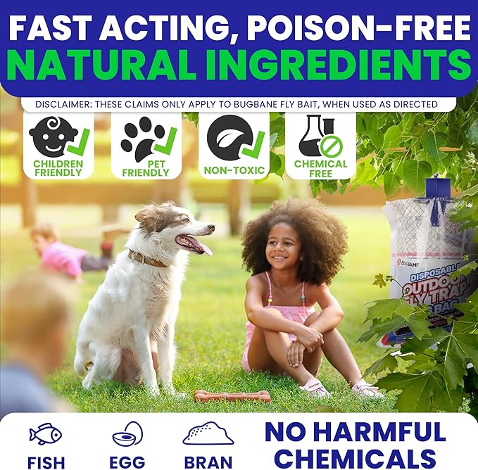 Fly Traps Outdoor Fly Trap for Patio. 4 Large Non-Toxic Pre-Baited Flies Bags Outdoor Disposable. Big Hanging Bug Catchers for All Filth Flies Killer for Outside Bug Control in Yard Horse Ranch