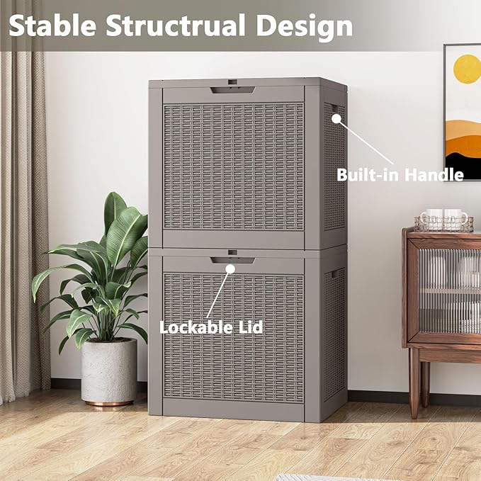 NUNU LAB 32 Gallon Resin Deck Box,Outdoor Indoor Waterproof Storage Box for Patio Cushions, Garden Tools, Pool Accessories,Backyard Storage Bin,Grey