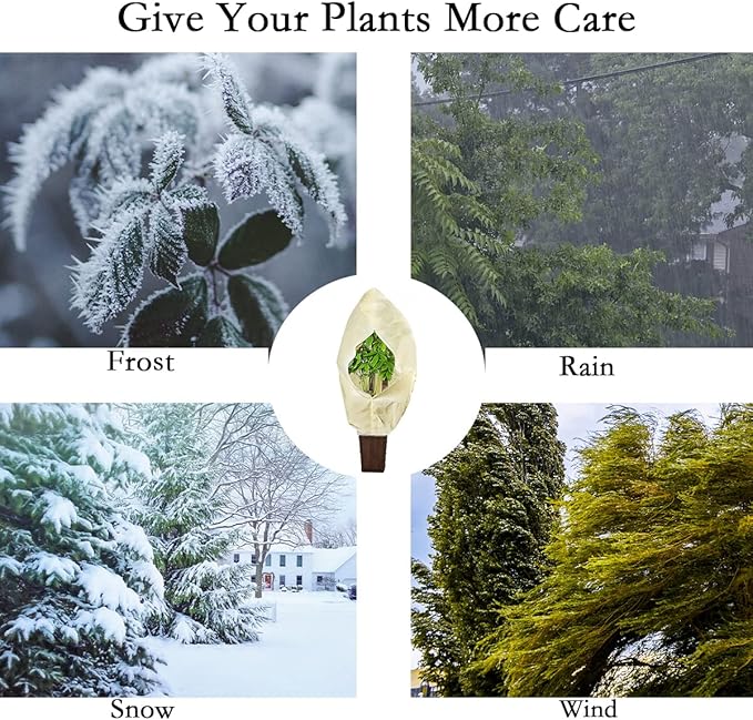 gardtree Plant Covers Freeze Protection 47.2" x 70.8" 2 Packs, Thickened Winter Plant Frost Protection 2.4oz/yd² Garden Cold Weather Tree Wrap with Zipper Drawstring for Outdoor Shrub Potted Plant