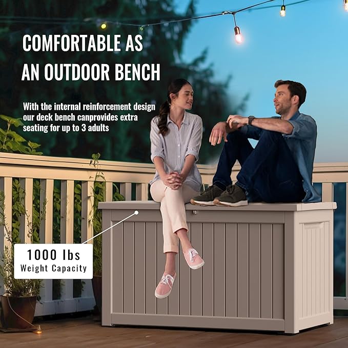 230 Gallon Outdoor Storage Box – Resin Deck Box with Lockable Lid, Waterproof Patio Furniture Storage for Tools, Garden & Yard Organization