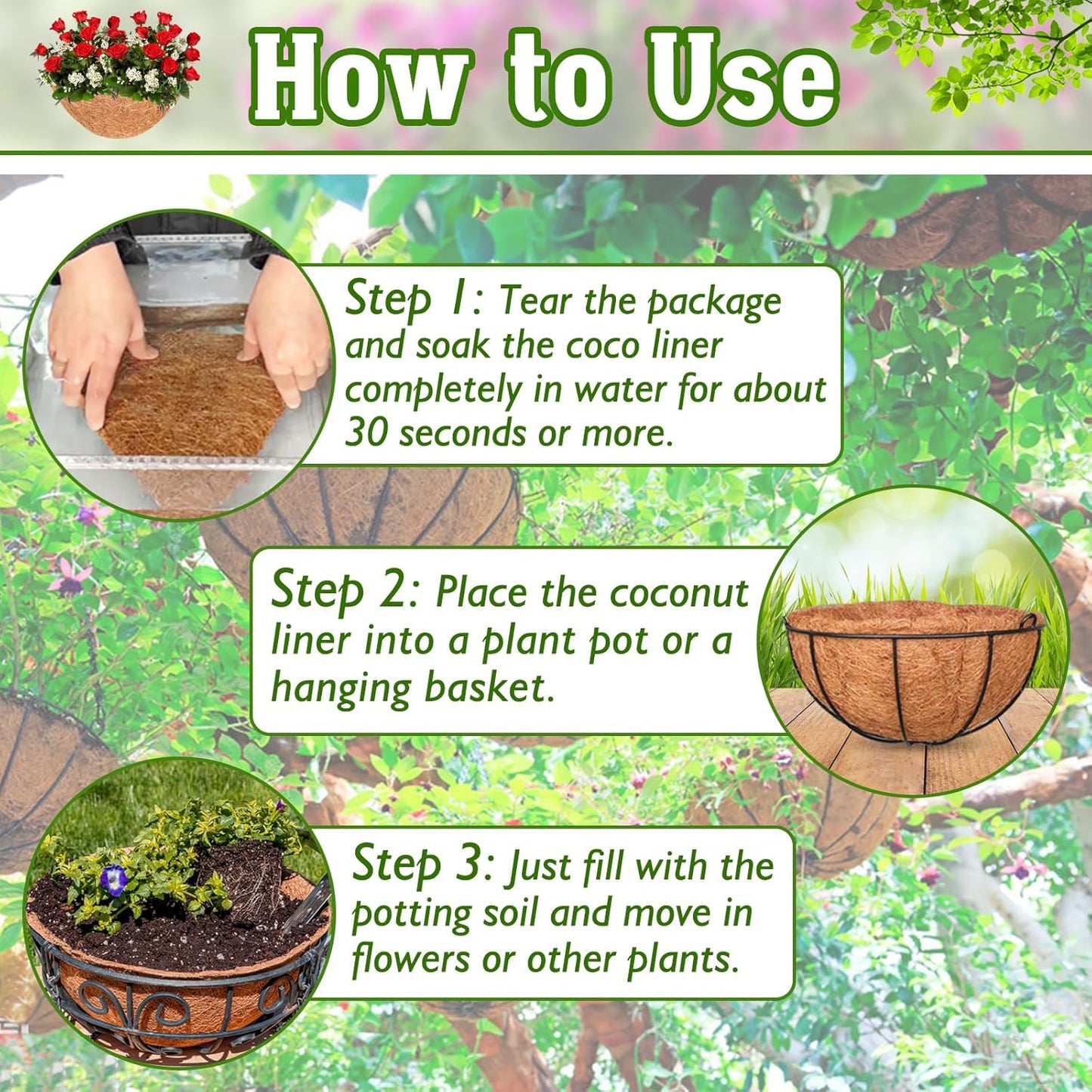 Halatool 2 PCS 14 Inch Round Coco Liners Hanging Basket 100% Natural Replacement Coconut Liners for Planters Garden Flower Pot Vegetables Herbs