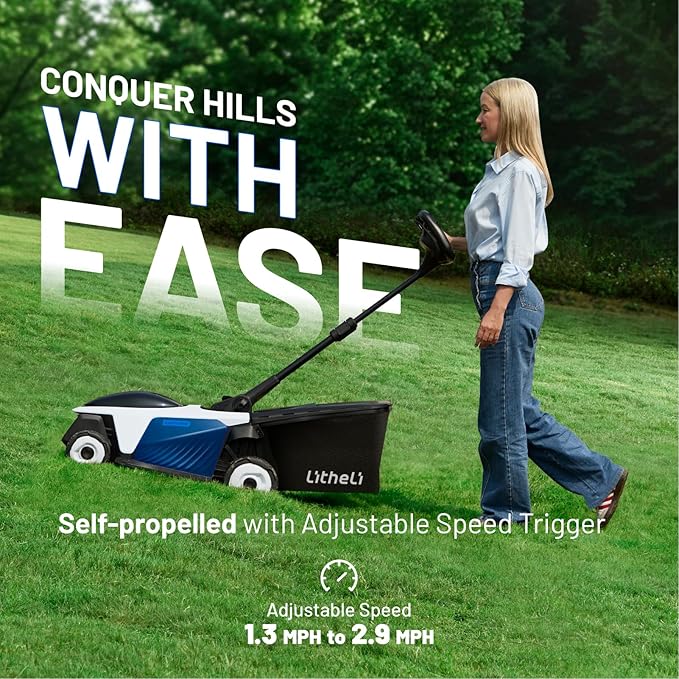 Electric Lawn Mower, Self-propelled Lawn Mower Cordless 40V(2 * 20V) 18.5" Brushless Mower with Electric Cutting Height Adjustment, Higher Rotation Speed, 4 x 4.0Ah Battery and Rapid Charge Included